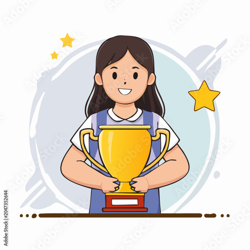 Girl Holding a Golden Trophy