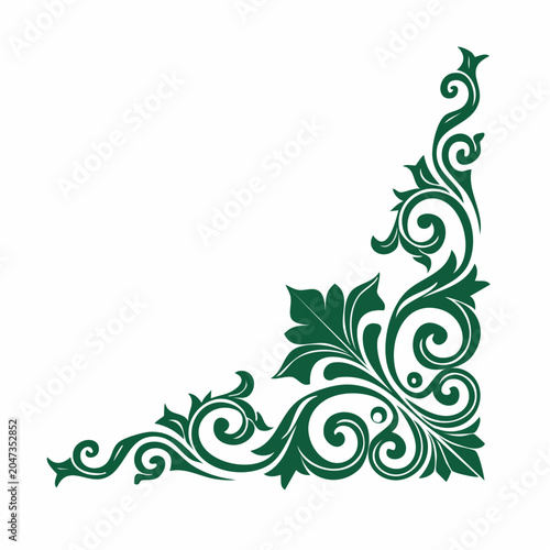Ornate Green Floral Corner Design Element