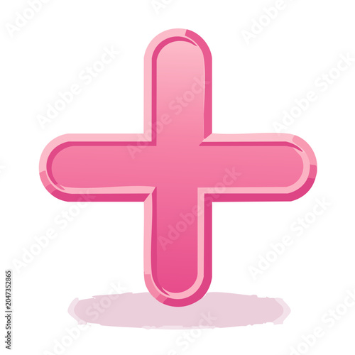 Pink 3D Plus Sign Icon