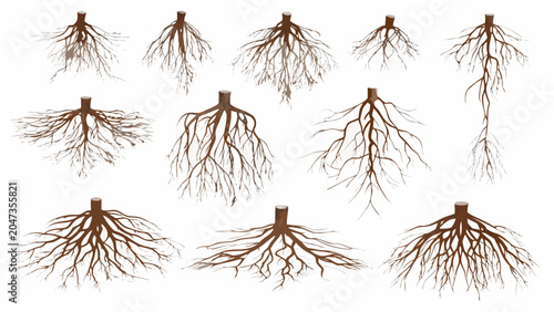 Tableau sur toile Collection Of Exposed Plant Roots Detailed Vector Illustration On A White Backgr