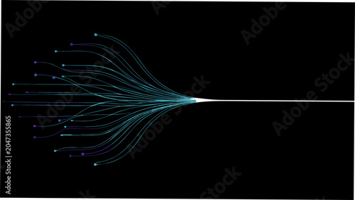 Foto Branching lines with circular ends against a black background a digital illustra