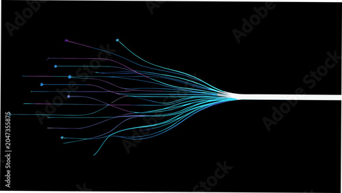 Bild auf Leinwand Branching lines with circular ends on a black background a digital illustration