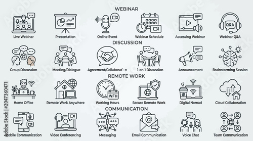 Black and white line icons communication.