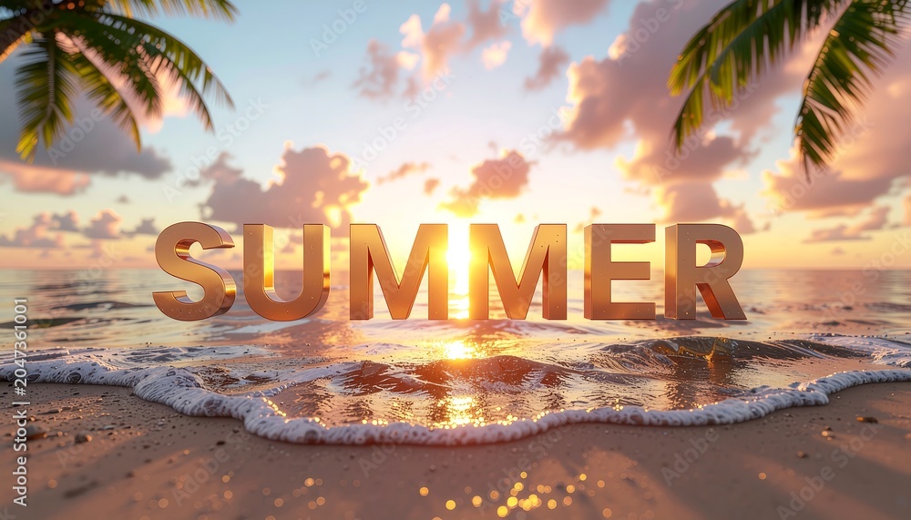 Obraz premium Summer beach scene with palm trees.