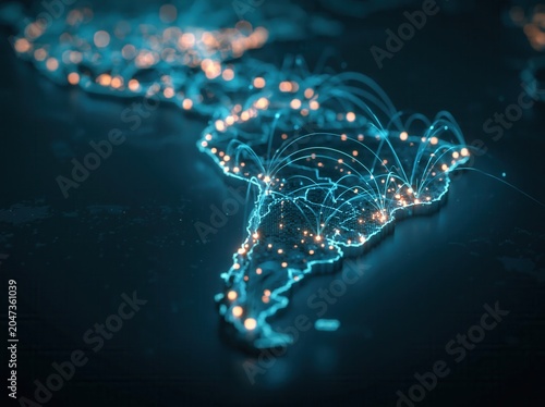 South America map with clean lines connecting major cities.