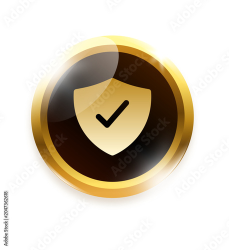 Photos 3d gold metallic shield checkmark icon glossy circle badge design