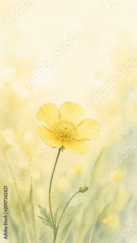 Delicate Yellow Flower Blooming in Soft Pastel Background with Gentle Lighting