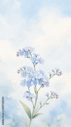 Delicate Blue Flowers Against a Gentle Sky in Soft Watercolor Style
