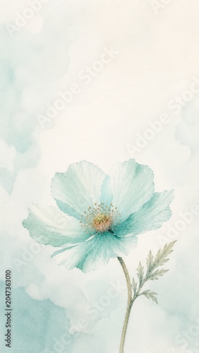 Soft Blue Flower Blooming Against Gentle Watercolor Background