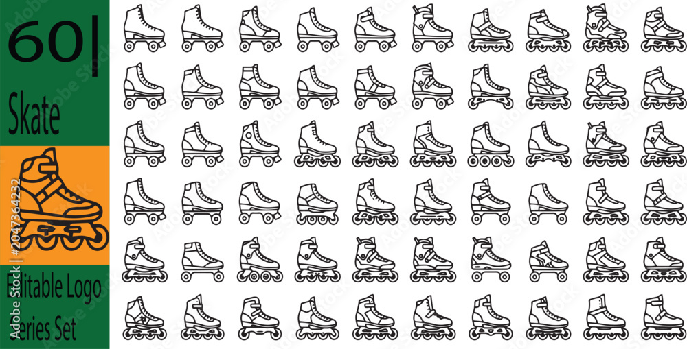 Obraz premium Assortment of 60 roller skate and inline skate outline logo icons skates rollerblading icon set