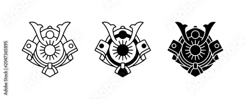 Tableau sur toile Samurai Helmet Icons, Japanese Warrior Kabuto Symbols, Traditional Bushido Emble