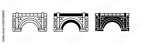 Stone Arch Bridge Icons, Architectural Landmark Vector Graphics, Classic Structure Design Elements