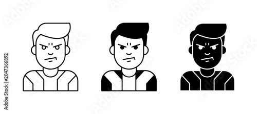 Quadro su tela Angry Man Icons, Facial Expression Vector Set, Negative Emotion Avatars