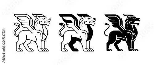 Canvastavla Mythical Griffin Icons, Heraldic Creature Vector Set, Ancient Symbol Art