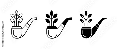 Photos Plant Growing in Pipe Icons, Tobacco Symbolism, Nature and Smoking Concepts