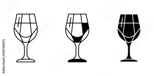 Cuadro en lienzo Wine Glass Icons, Set of 3 Vector Graphics, Minimalist Drinkware Symbols