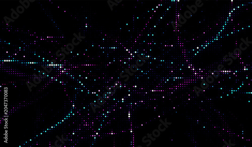 Abstract Neon Halftone Network Background with Glowing Dot Connections