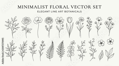 Minimalist Floral Vector Illustrations Set.