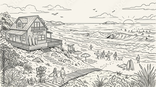 Beach house on sandy hill side.