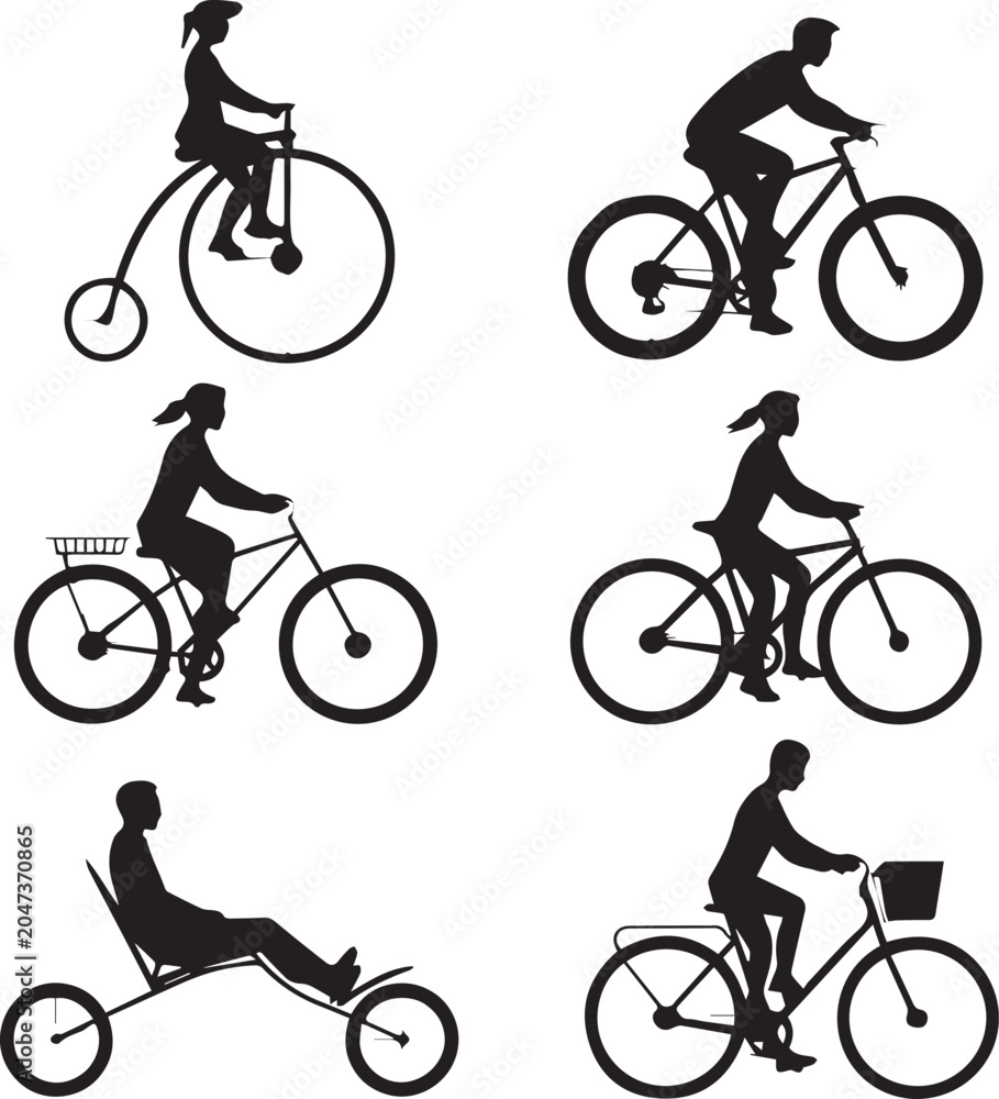 Obraz premium Person riding different types of bicycles vector illustration Vector