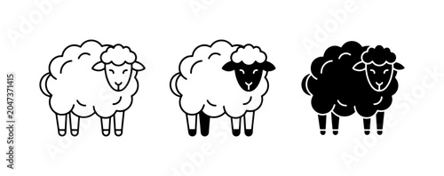 Quadro em tela Sheep Icons, Farm Animal Vector Graphics, Livestock Illustrations, Black and Whi