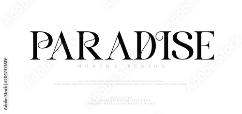 Paradise. Beauty fashion Luxury font alphabet logo. Typography beautiful elegant classic letters serif italic fonts decorative wedding vintage retro logos. vector illustration