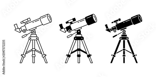 фотографія Telescope Icons Set, Astronomy Equipment, Scientific Instruments, Space Explorat