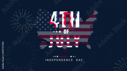 4th of July USA Independence Day Animation with Waving American Flag and Patriotic Celebration