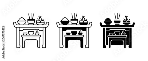 Fotografija Altar Icons, Traditional Offering Table Vector Set, Spiritual Worship Symbols
