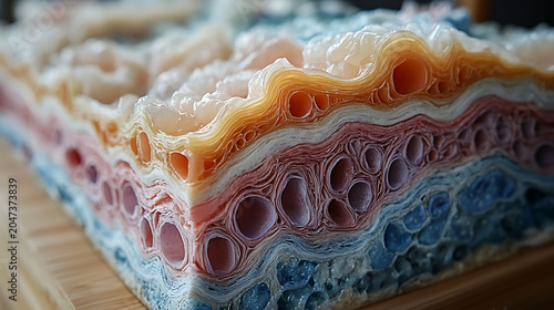 Cross-section of human skin layers with enhanced collagen production from NMN activity 