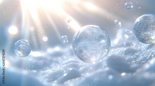 Clean white background with floating NMN molecules and light rays symbolizing purity 