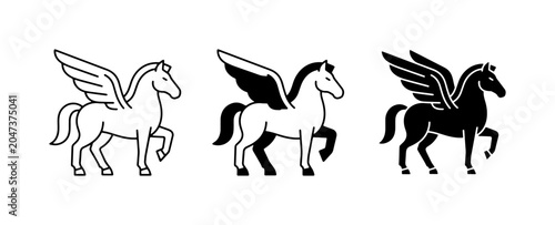 Fotografie Pegasus Icons, Mythical Winged Horse Vector Graphics, Fantasy Creature Silhouett