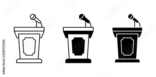 Konstfotografi Speech Podium Icons, Presentation Stand Vector Graphics, Public Speaking Microph