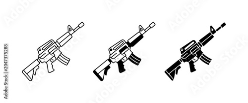Bild auf Leinwand Assault Rifle Icons, Military Weapon Vector Graphics, Combat Firearm Symbols