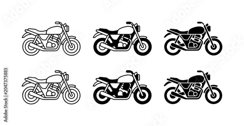 Foto Motorcycle Icons Set, Vintage Cafe Racer Vector Graphics, Retro Bike Illustratio
