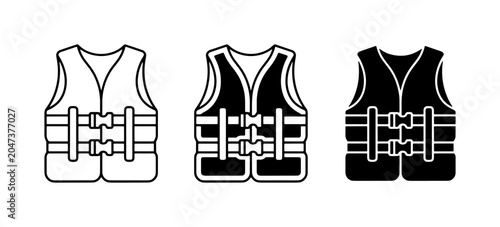 Fotografie Life Vest Icons: Safety Buoyancy Vests, Water Sports Gear, Marine Safety Equipme
