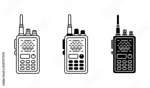 Fotografie Walkie Talkie Icons, Portable Radio Set, Two-Way Communication Devices, Black an