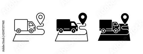 Bilde på lerret Delivery Truck Route Icons, Logistics Navigation, Shipping Tracking Map Pointers