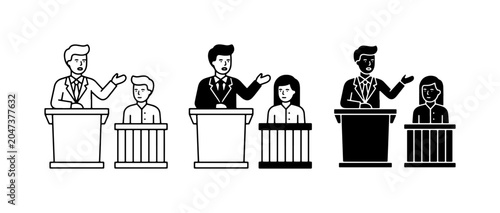 Canvas Print Debate Icons, Public Speaking Vector Graphics, Courtroom Presentation Symbols