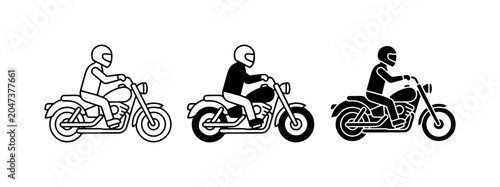 Fotografie Motorcycle Rider Icons, Biker Silhouette, Chopper Vector Graphics Set