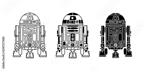 Bilde på lerret Robot Droid Icons, Sci-Fi Astromech Character Vector Set, Retro Futuristic Techn