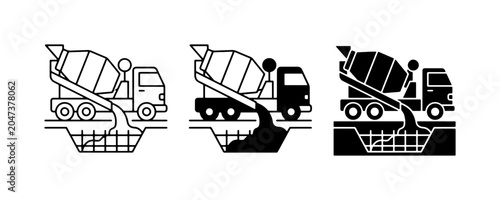 Obraz na płótnie Concrete Mixer Truck Pouring Cement, Construction Site Icons, Building Foundatio