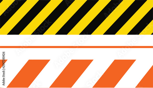 Bild auf Leinwand Yellow and black warning stripes with orange and white construction tape vector