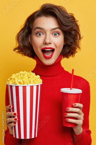 Movie night excitement with tasty treats and a smile