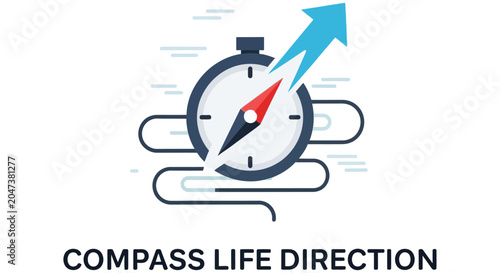 A modern compass illustration points towards a bright upward path
