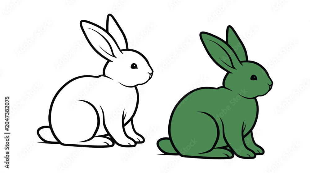 Fototapeta premium Rabbit vector illustration sitting in simple black line drawing style