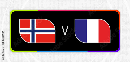 Norway v France Match Flag Graphic Banner. Versus ports match concept for a soccer competition.