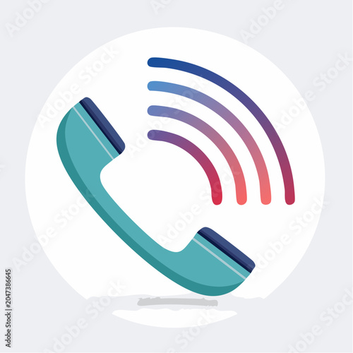 Flat design telephone receiver icon with sound waves