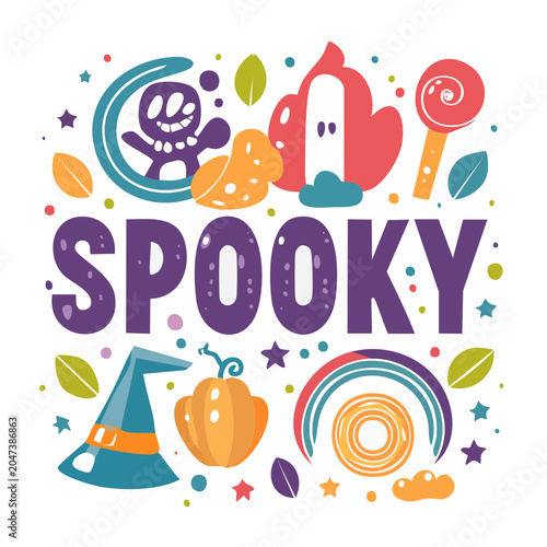 Spooky Halloween illustration with icons and text