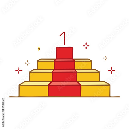 Winner podium with number one and red carpet
